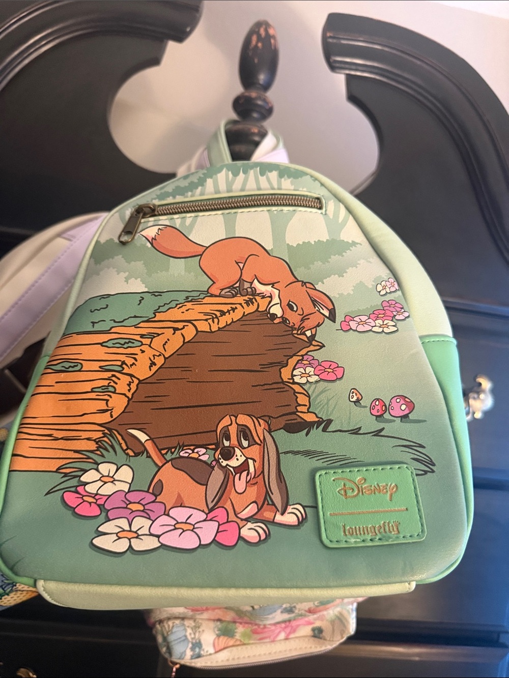 Loungefly Disney Fox and Hound Mini Backpack in Mint, Orange, Brown, Pink